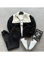 Siyah Parçalı Peluş Ceket & Üç İplik Siyah Eşofman Altı Kombini