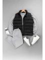 Siyah Şişme Yelek & Gri Bisiklet Yaka Sweat & Gri Eşofman Altı 3lü Set