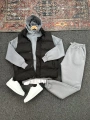 Siyah Şişme Yelek & Gri Kapüşonlu Sweat & Gri Eşofman Altı 3lü Set