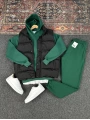 Siyah Şişme Yelek & Yeşil Kapüşonlu Sweat & Yeşil Eşofman Altı 3lü Set