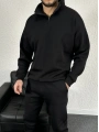 Siyah Üç İplik Yarım Fermuarlı Sweat