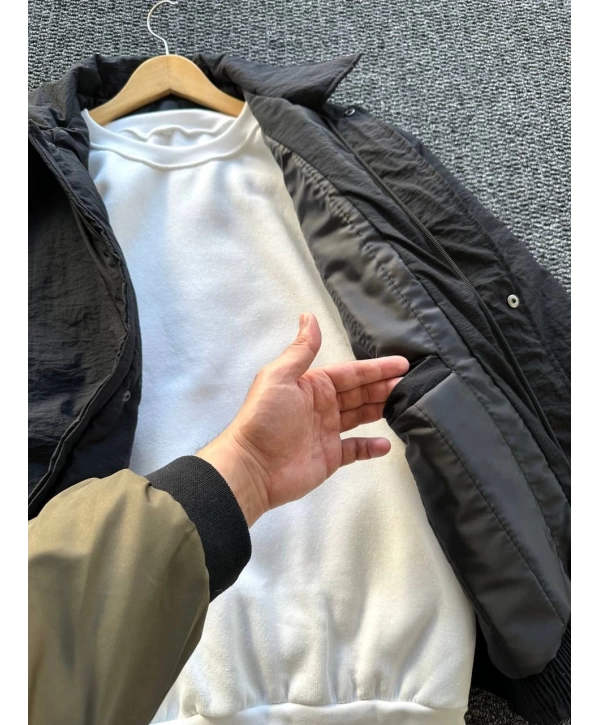 Siyah Erkek Oversize Krinkıl Bomber Ceket