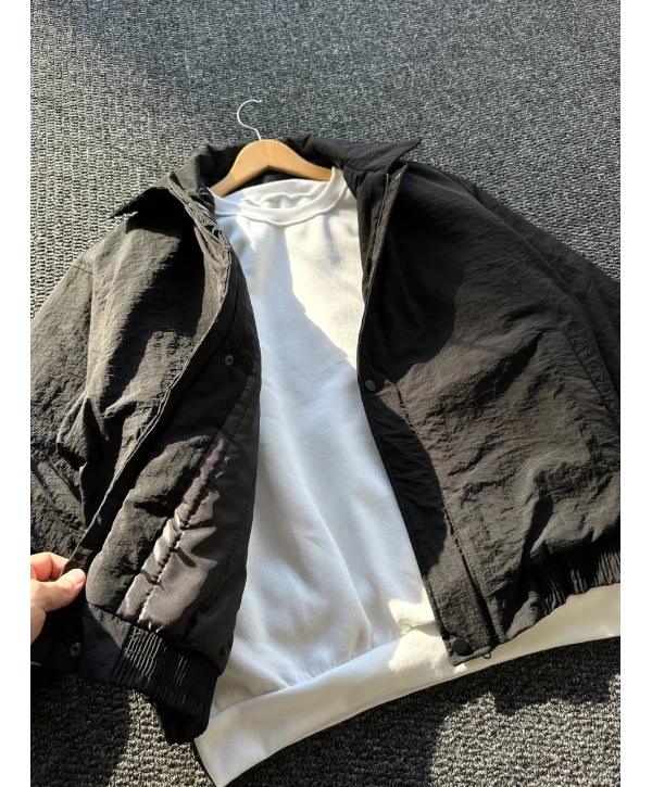 Siyah Erkek Oversize Krinkıl Bomber Ceket