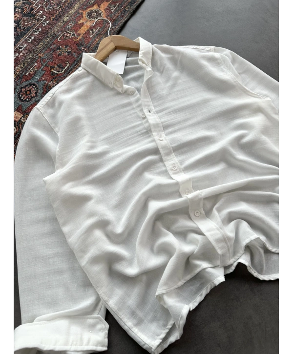 Erkek Beyaz Krinkıl Keten Kumaş Regular Fit Gömlek