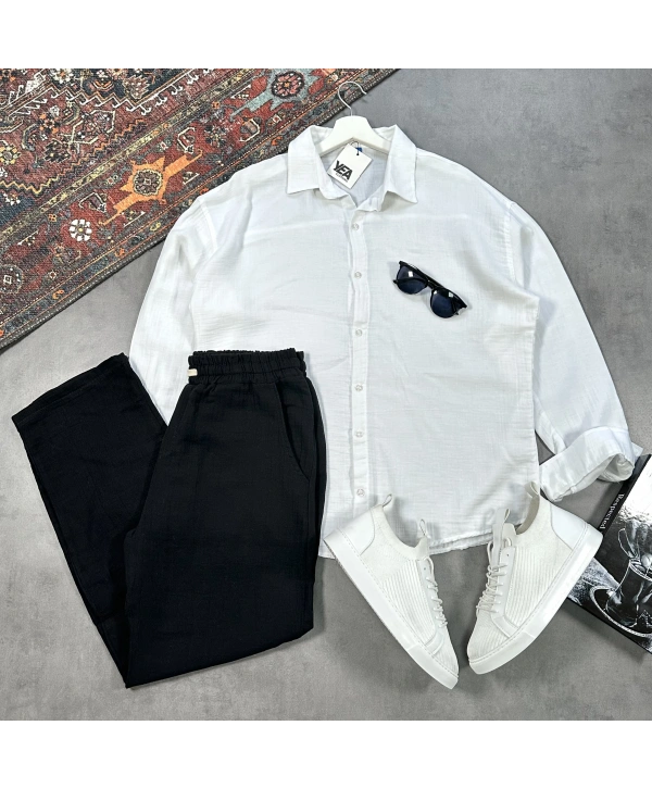 Erkek Beyaz Müslin Gömlek & Siyah Pantolon Takım