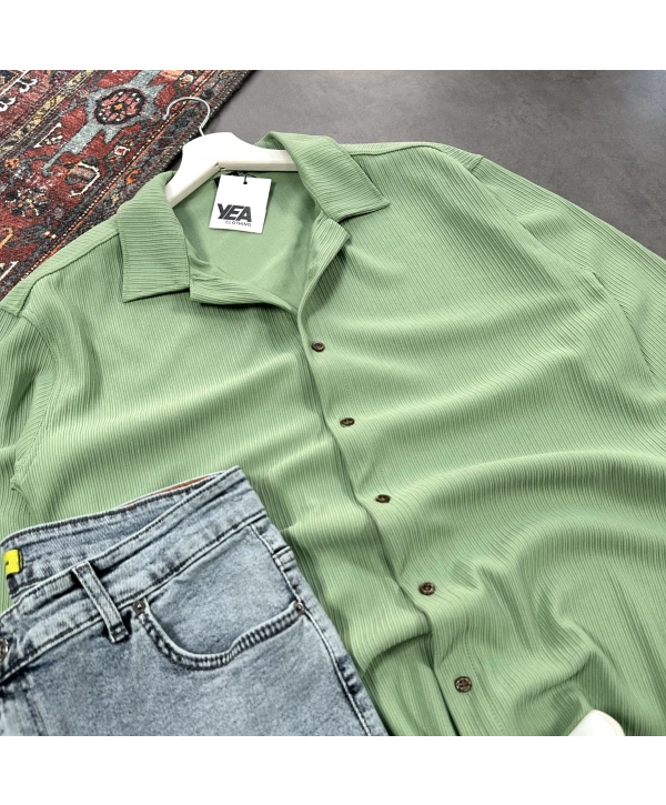 Erkek Yeşil Ottoman Fitilli Gömlek & Mavi Slim Fit Kot Pantolon 2li Set