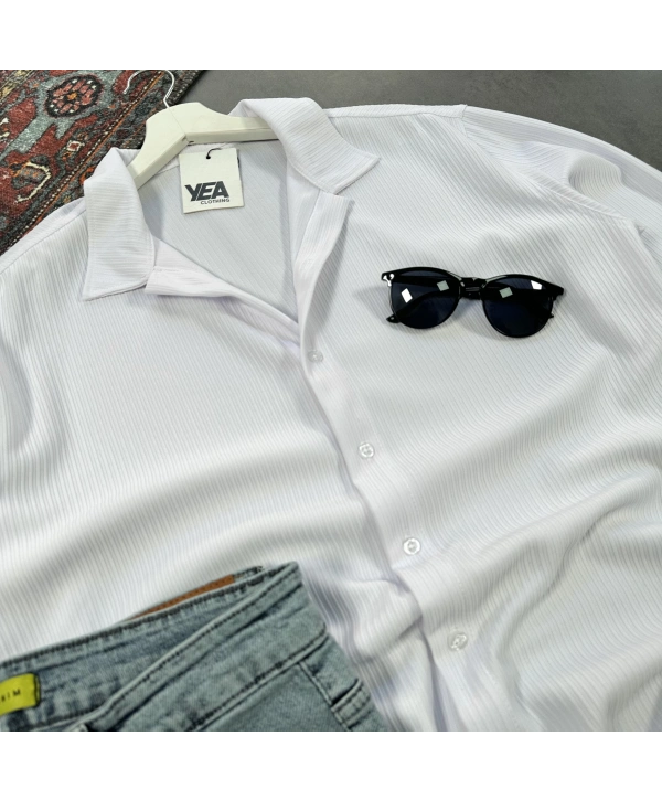 Erkek Beyaz Ottoman Fitilli Gömlek & Mavi Slim Fit Kot Pantolon 2li Set