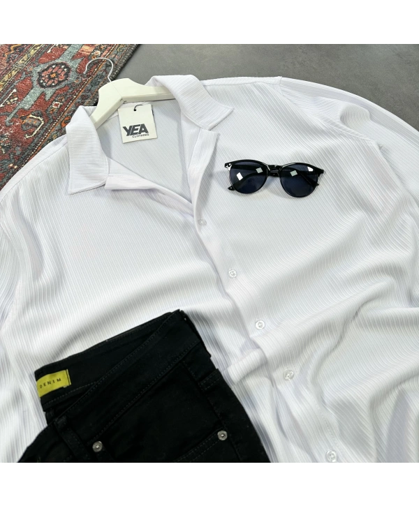 Erkek Beyaz Ottoman Fitilli Gömlek & Siyah Slim Fit Kot Pantolon 2li Set