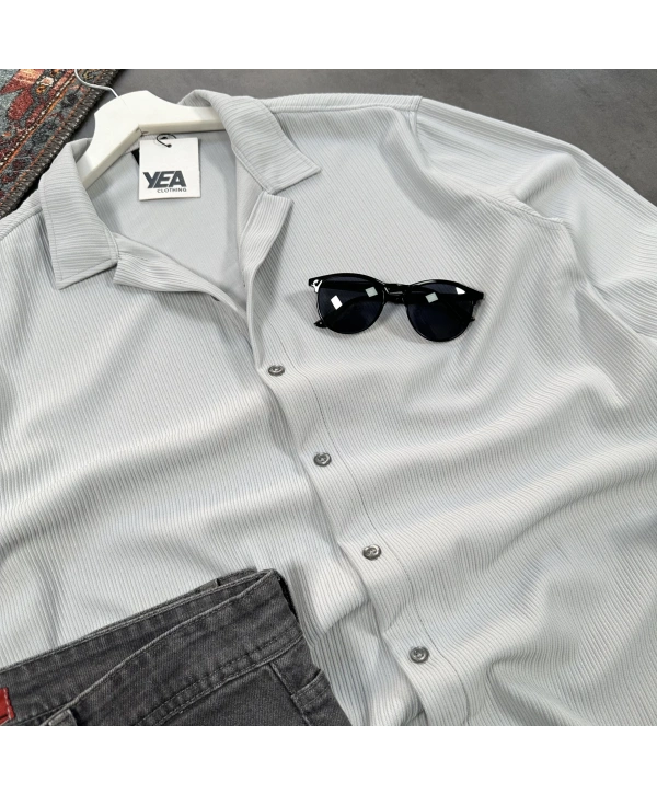 Erkek Gri Ottoman Fitilli Gömlek & Füme Slim Fit Kot Pantolon 2li Set