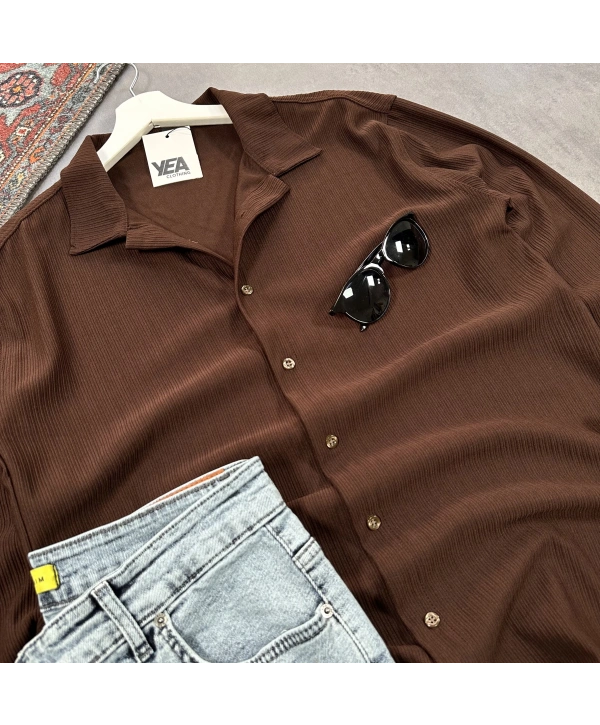 Erkek Acı Kahve Ottoman Fitilli Gömlek & Mavi Slim Fit Kot Pantolon 2li Set