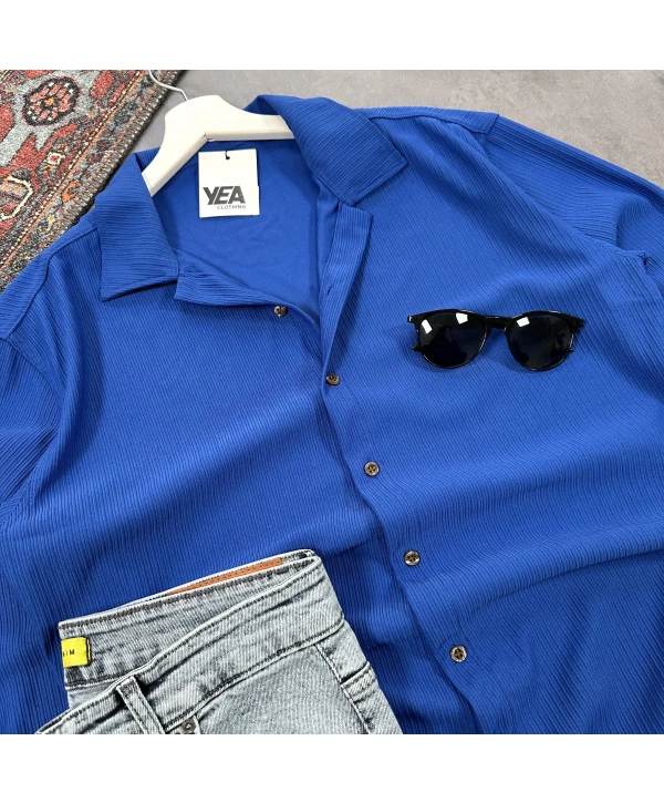 Erkek Lacivert Ottoman Fitilli Gömlek & Mavi Slim Fit Kot Pantolon 2li Set