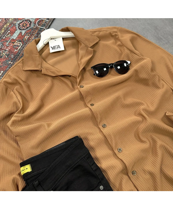 Erkek Kahverengi Ottoman Fitilli Gömlek & Siyah Slim Fit Kot Pantolon 2li Set