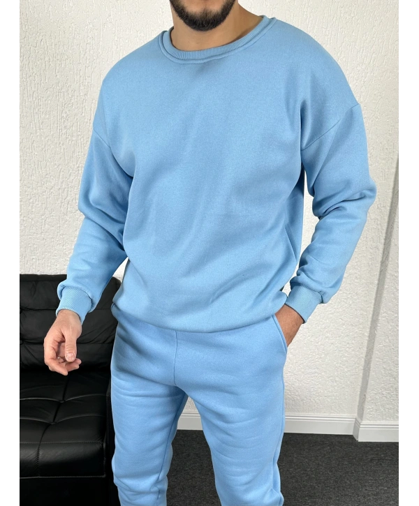 Bebe Mavi Üç İplik Bisiklet Yaka Sweat