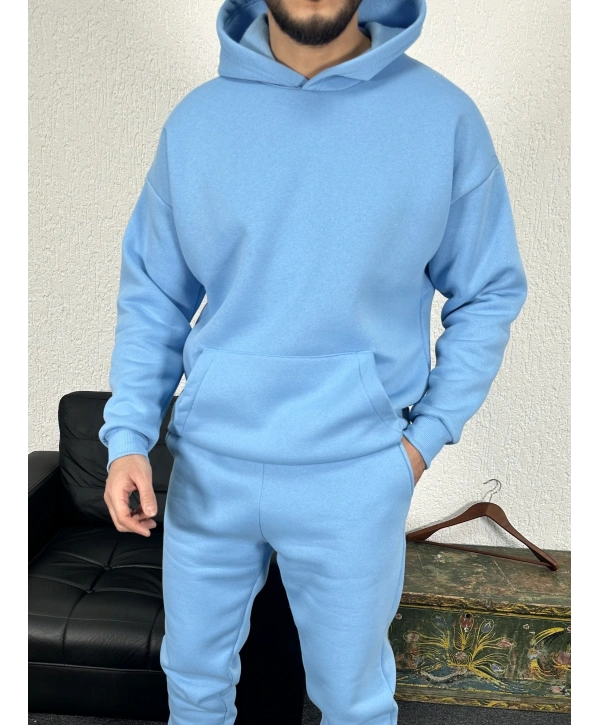 Bebe Mavi Üç İplik Kapüşonlu Sweat