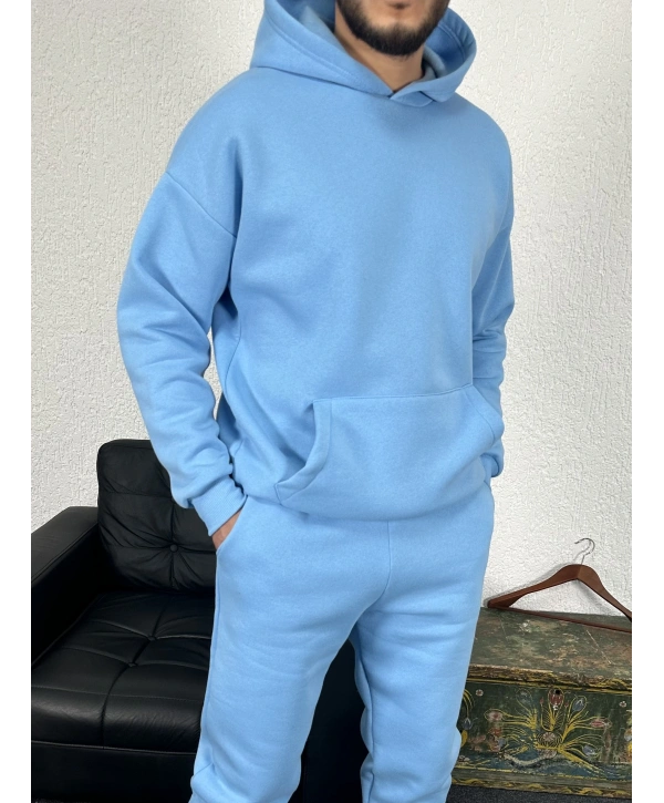 Bebe Mavi Üç İplik Kapüşonlu Sweat