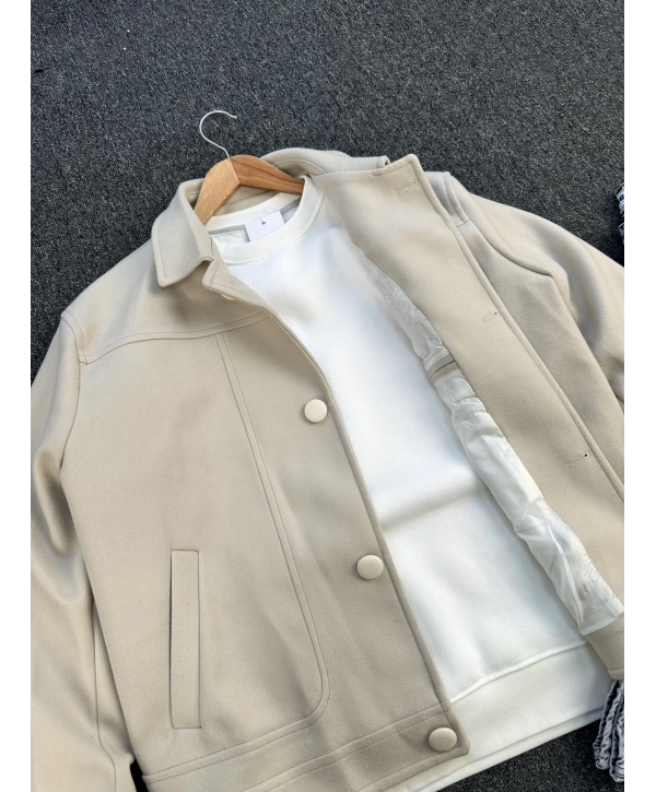 Bej Oversize Kaşe Ceket