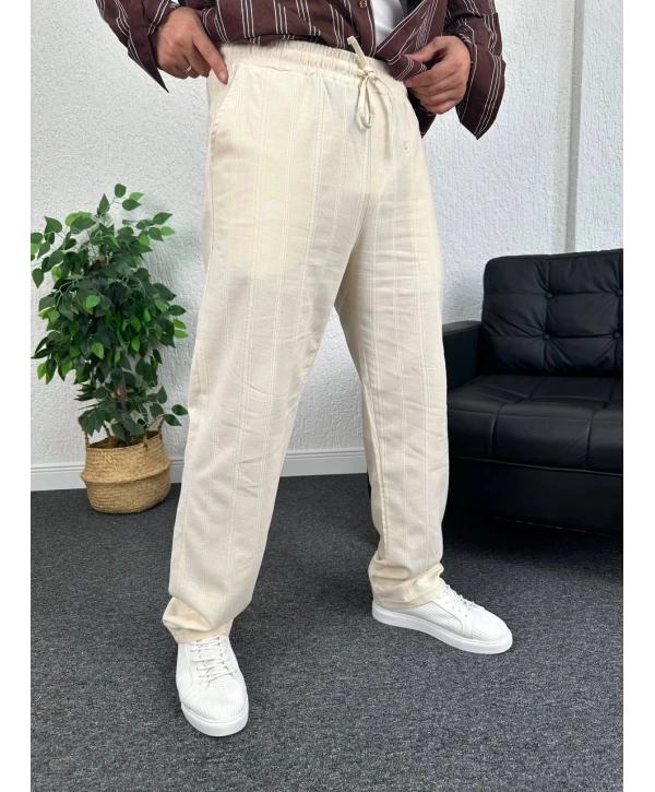 Bej Zincir Desen Keten Baggy Pantolon