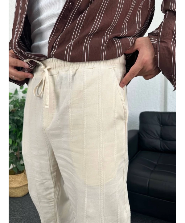 Bej Zincir Desen Keten Baggy Pantolon