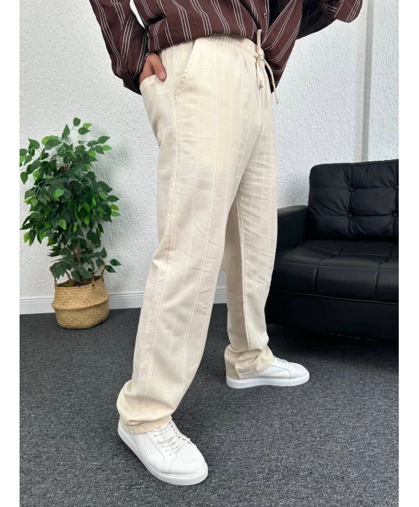 Bej Zincir Desen Keten Baggy Pantolon