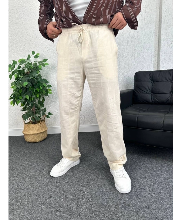 Bej Zincir Desen Keten Baggy Pantolon