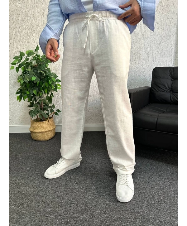 Beyaz Ham Keten Baggy Pantolon