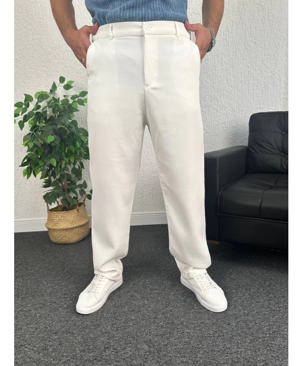 Beyaz Ottoman Kumaş Baggy Pantolon