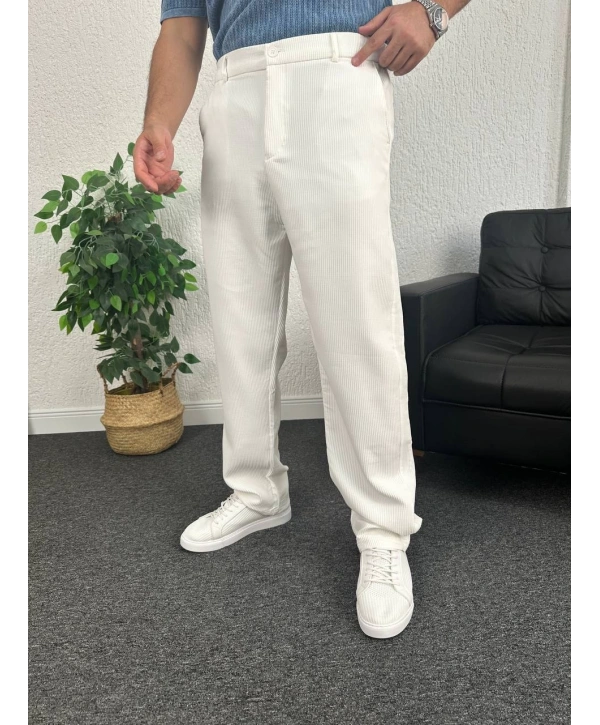 Beyaz Ottoman Kumaş Baggy Pantolon
