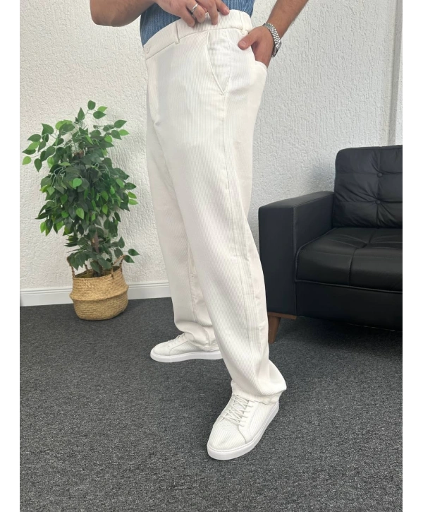 Beyaz Ottoman Kumaş Baggy Pantolon