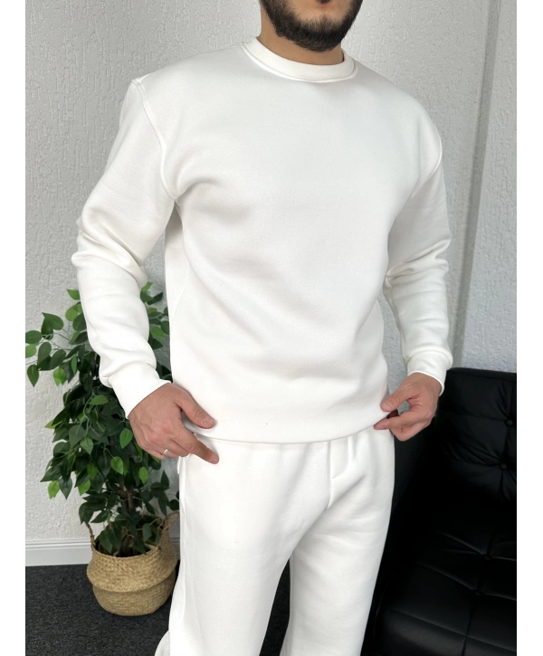 Beyaz Üç iplik şardonlu sweat