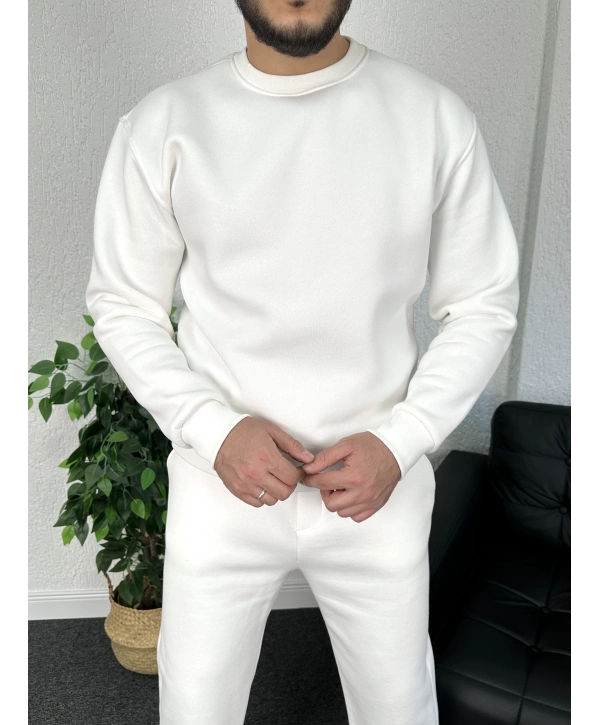 Beyaz Üç iplik şardonlu sweat