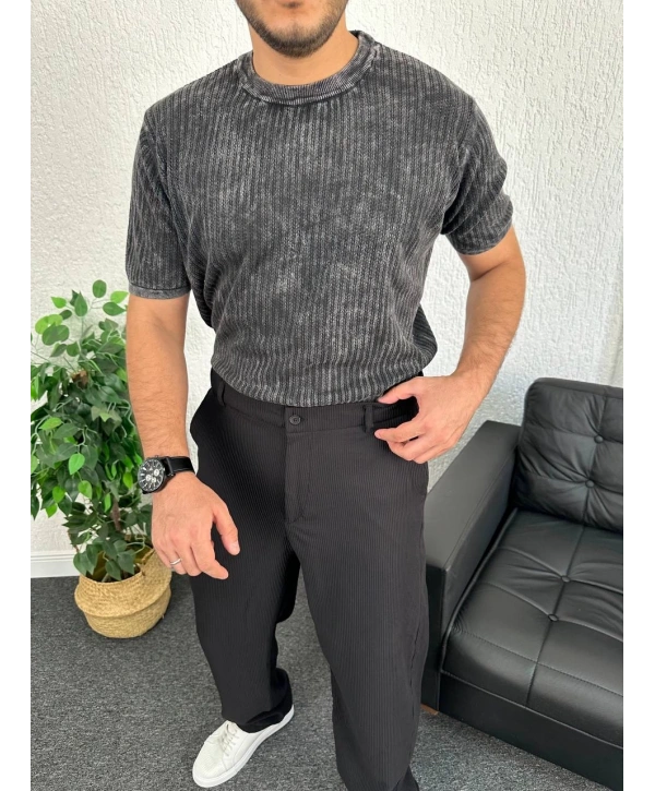Füme Asit Yıkama Örme Kumaş Tişört