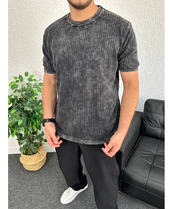 Füme Asit Yıkama Örme Kumaş Tişört