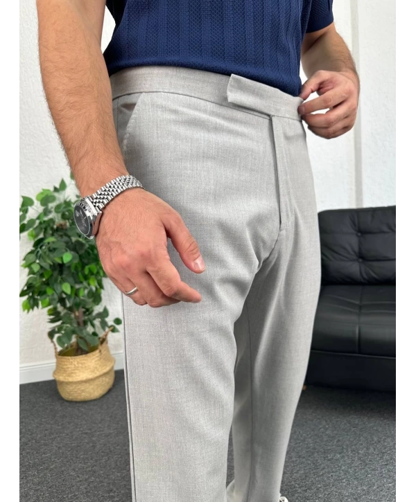 Gri İtalyan Kesim Düğmesiz Kumaş Pantolon