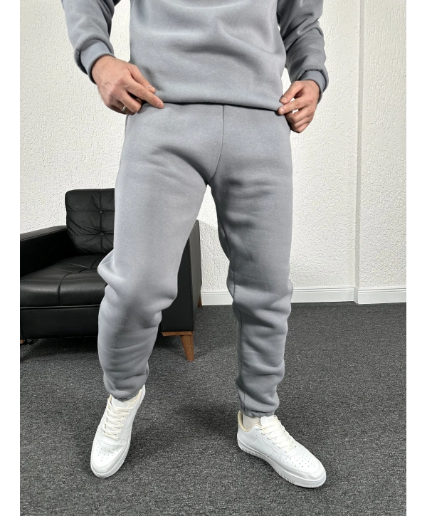 Gri Üç İplik Şardonlu Basic İçi Polarlı Eşofman Altı