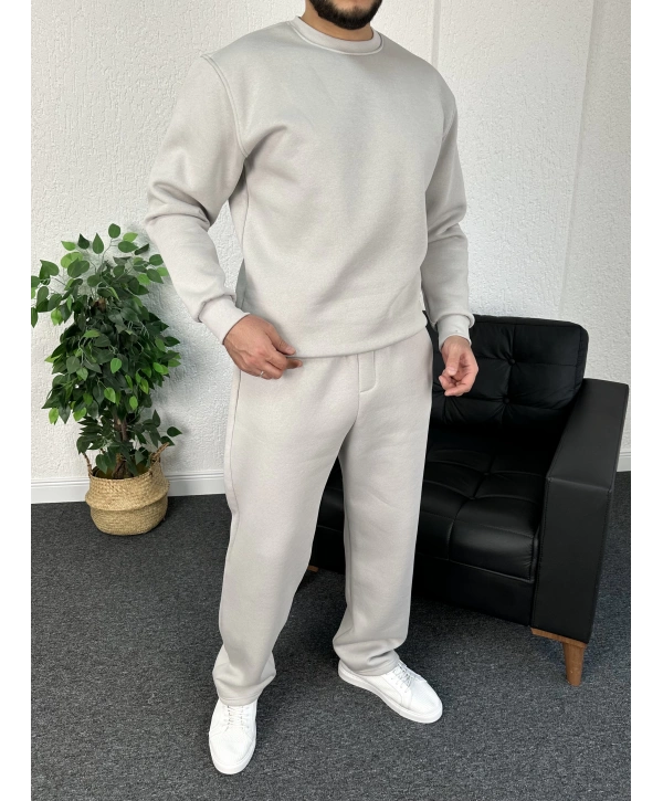 Gri Üç İplik Şardonlu Sweat & Baggy Eşofman Takım