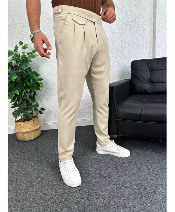 Bej Harvest Duble Paça Kumaş Pantolon