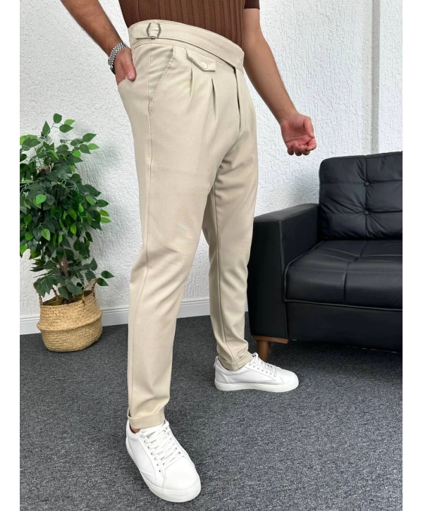 Bej Harvest Duble Paça Kumaş Pantolon