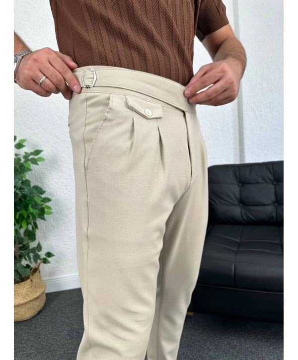 Bej Harvest Duble Paça Kumaş Pantolon