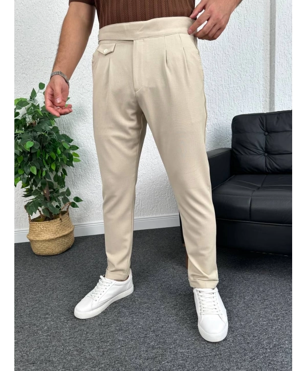 Bej Harvest Duble Paça Kumaş Pantolon