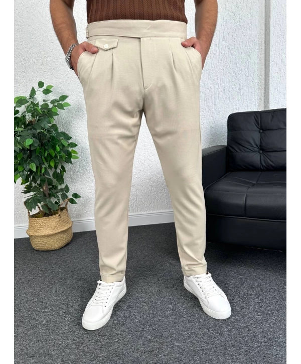 Bej Harvest Duble Paça Kumaş Pantolon
