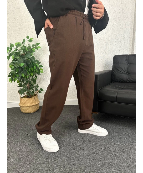 Kahverengi Ham Keten Baggy Pantolon