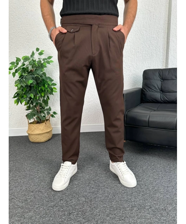 Kahverengi Harvest Duble Paça Kumaş Pantolon