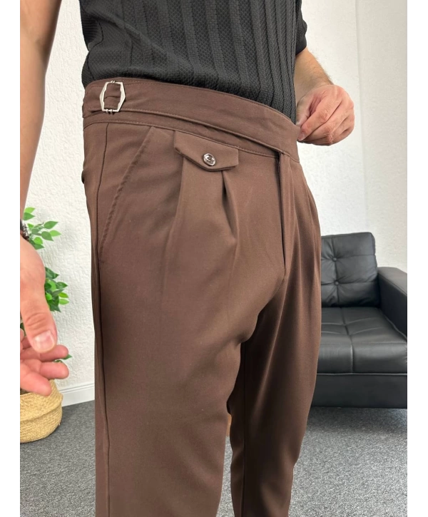 Kahverengi Harvest Duble Paça Kumaş Pantolon