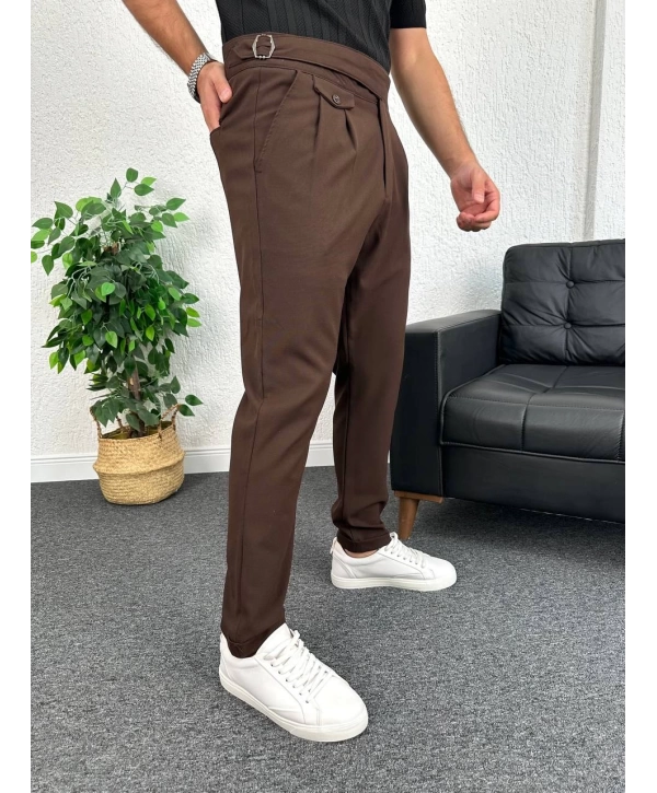 Kahverengi Harvest Duble Paça Kumaş Pantolon