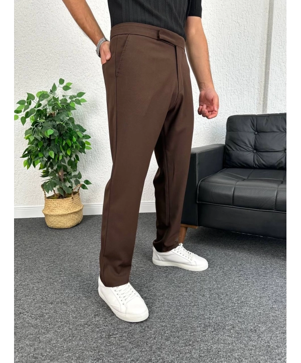 Kahverengi İtalyan Kesim Düğmesiz Kumaş Pantolon