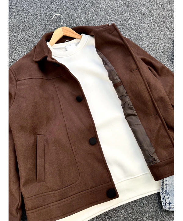 Kahverengi Oversize Kaşe Ceket