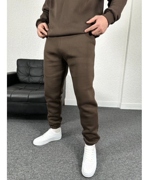 Kahverengi Üç İplik Şardonlu Basic İçi Polarlı Eşofman Altı