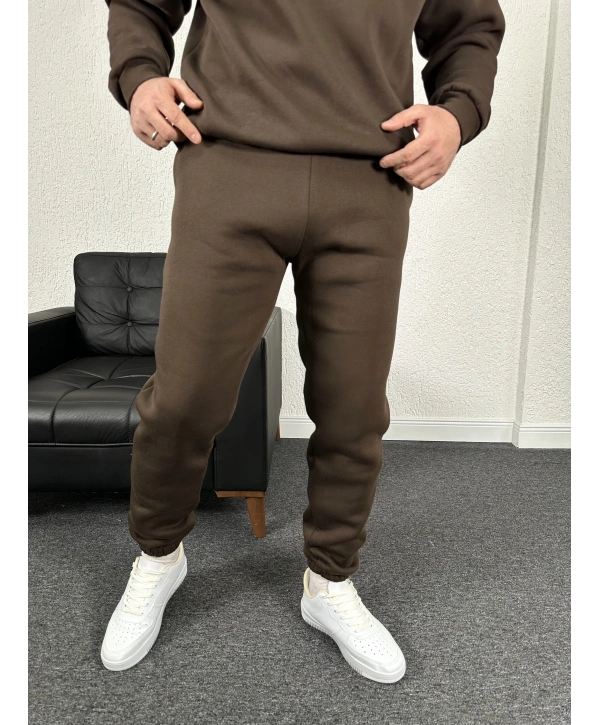 Kahverengi Üç İplik Şardonlu Basic İçi Polarlı Eşofman Altı