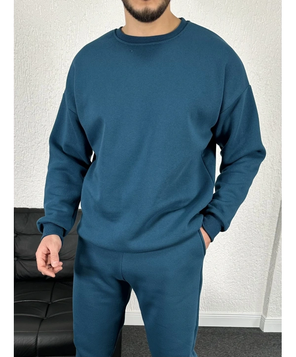 Lacivert Üç İplik Bisiklet Yaka Sweat