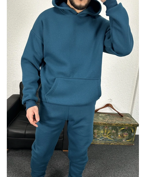 Lacivert Üç İplik Kapüşonlu Sweat